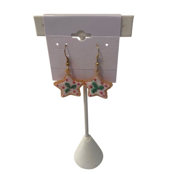 Frosted Star Shaped Christmas Cookie Festive Earrings - Picture 1 of 6